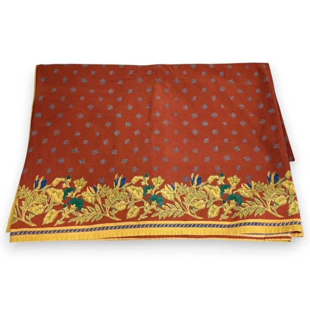 Vtg Williams Sonoma Provence Tablecloth Orange Bees Floral French Country 70x108